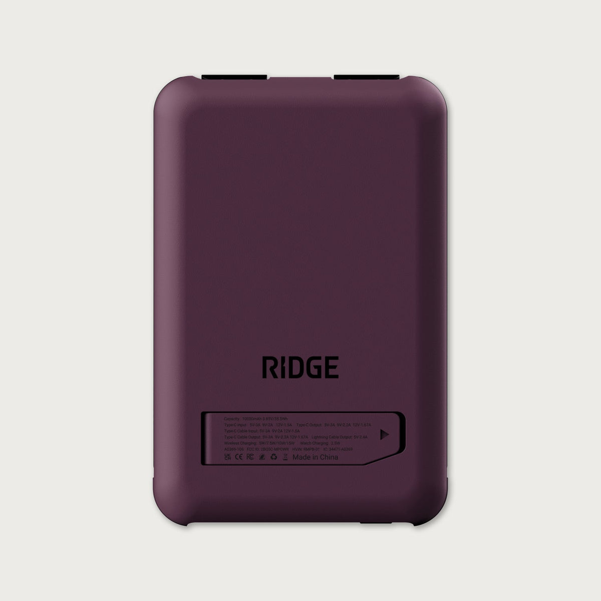 Ridge Power Bank - 10k mAh - Burgundy