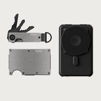 Ridge Wallet + Power Bank + KeyCase - Stonewashed Titanium + Matte Black + Stonewashed Titanium — image 1